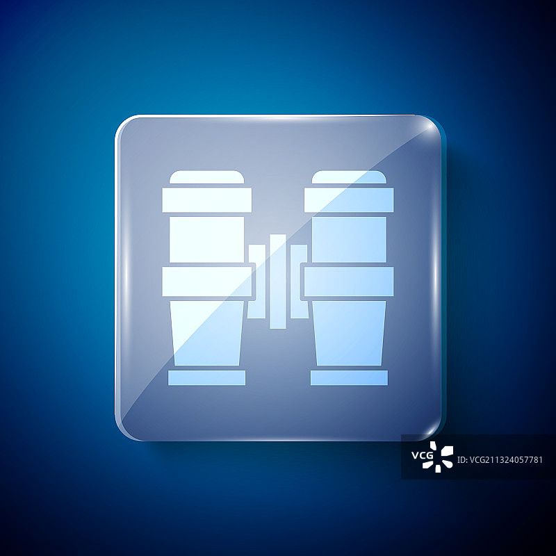 蓝色背景上的白色双筒望远镜图标图片素材