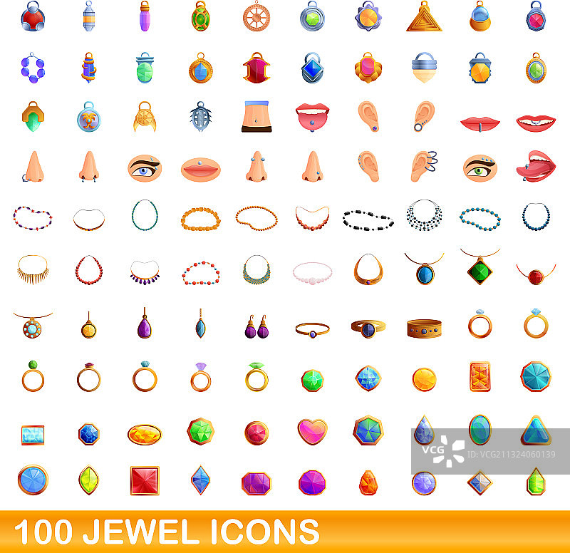 100个珠宝图标卡通风格合集图片素材