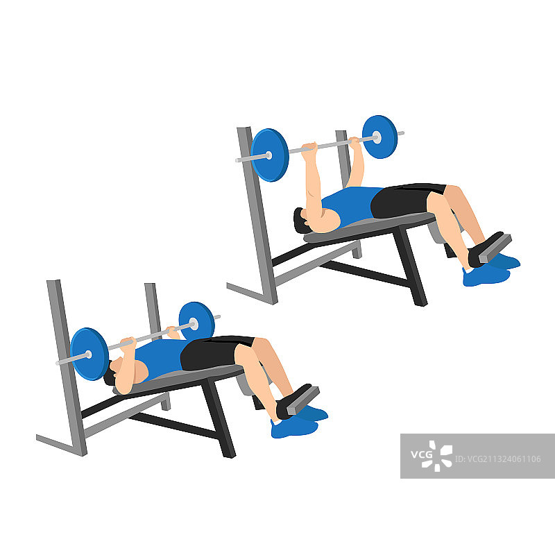 男人做下斜杠铃卧推图片素材