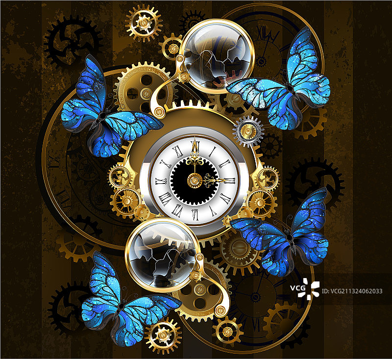 齿轮与蓝色蝴蝶图片素材