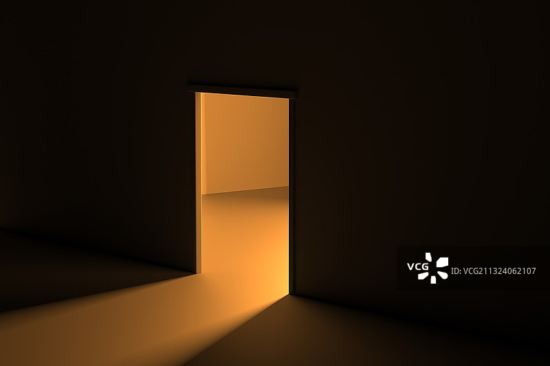 3D渲染的黑暗中的光影门口图片素材