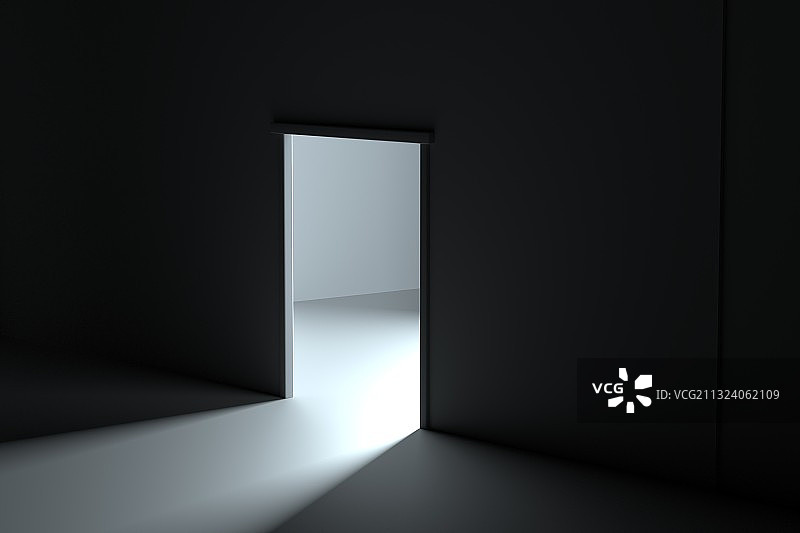 3D渲染的黑暗中的光影门口图片素材