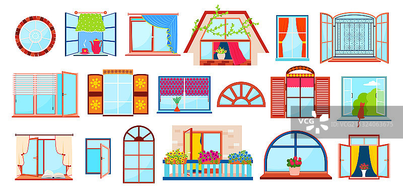 带窗台、鲜花的窗户图片素材