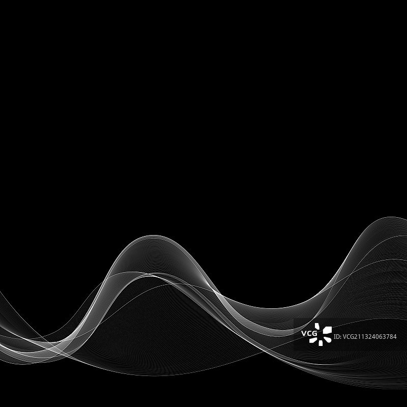 黑色背景上的抽象烟雾波浪白色线条图片素材
