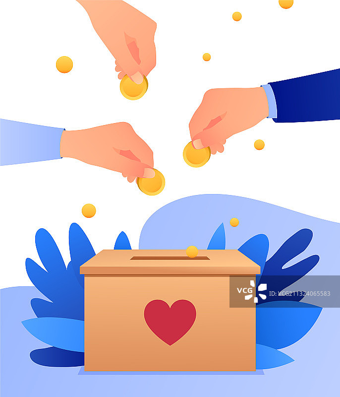 人们将金币投入带有爱心的纸箱图片素材