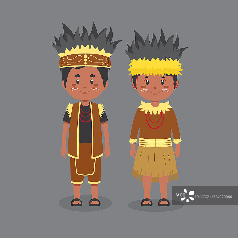 身穿巴布亚传统服装的情侣角色图片素材