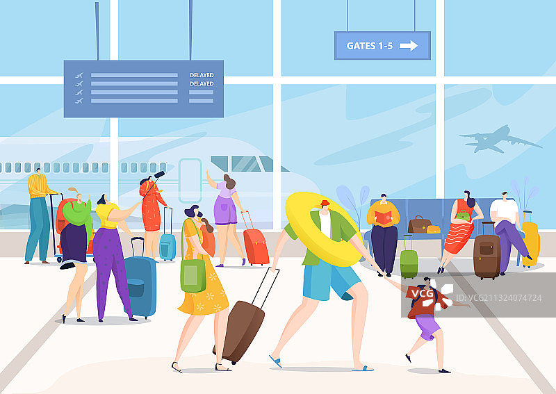 携带旅行行李的机场航站楼旅客图片素材