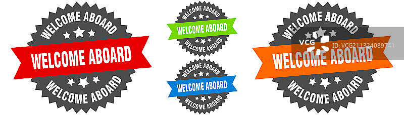 欢迎登船圆形丝带标签印章套装图片素材