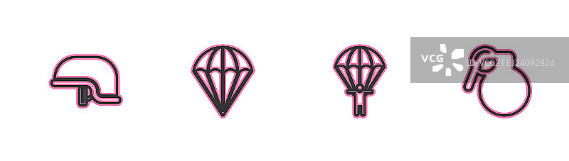 军用头盔、降落伞和手图片素材