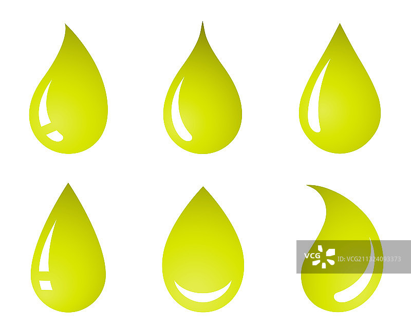 白色背景上的绿色橄榄油滴图标集图片素材