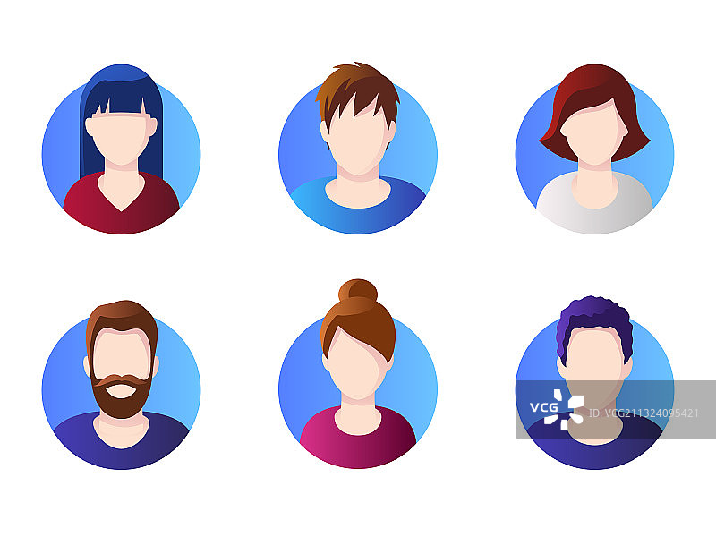 白色背景上的各种圆形头像图片素材