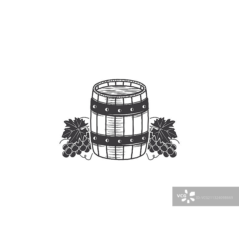 白色背景下的手绘木桶图片素材