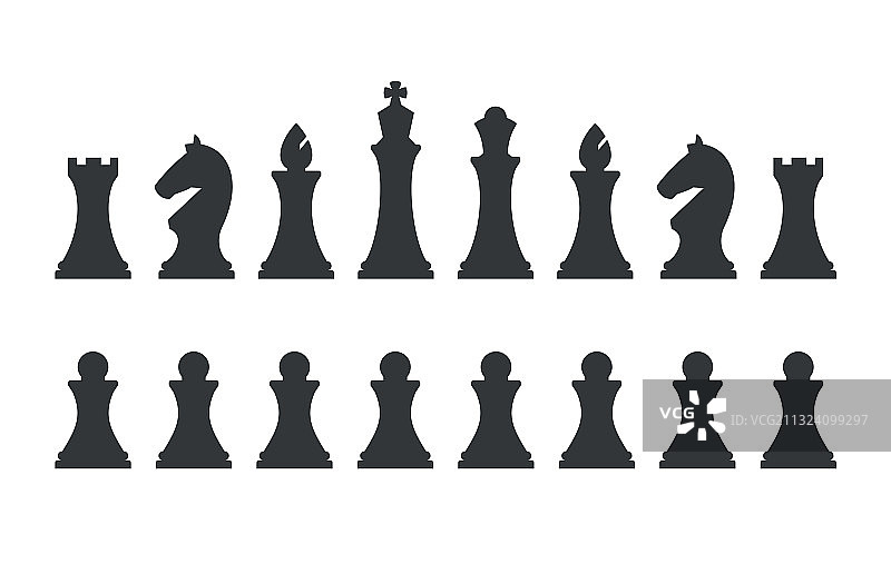 白色背景上的国际象棋棋子套装图片素材