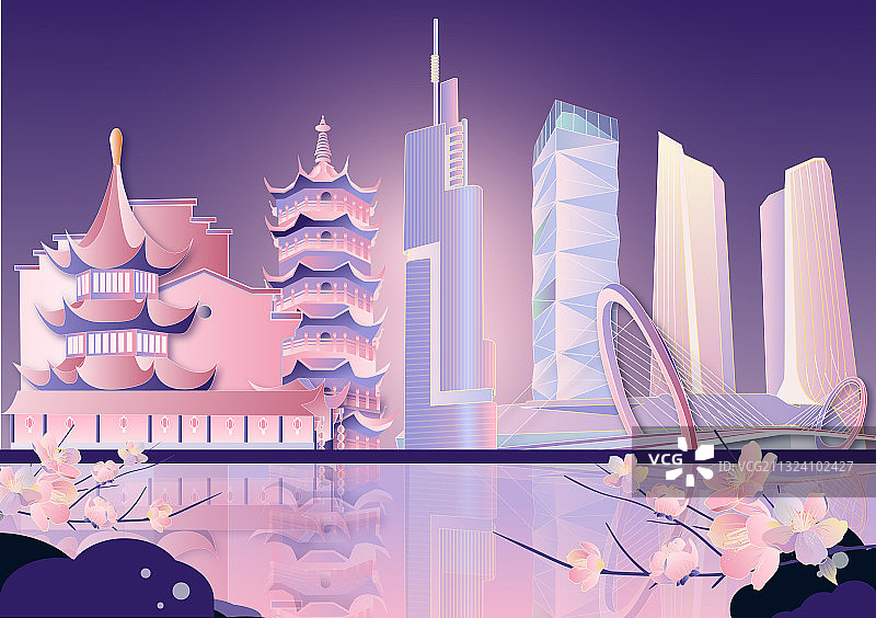 南京樱花城市地标夫子庙紫峰鸡鸣寺秦淮人家图片素材