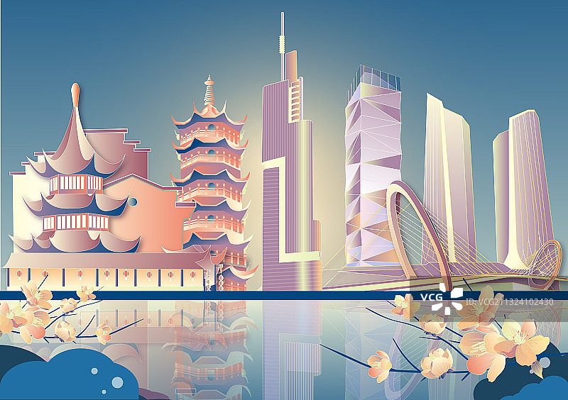 南京樱花城市地标夫子庙紫峰鸡鸣寺秦淮人家图片素材
