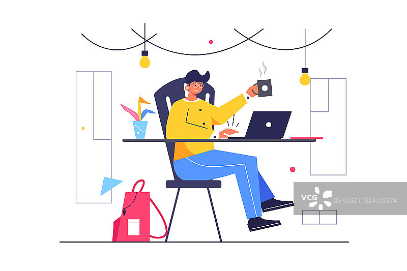 男人坐在咖啡馆的笔记本电脑前图片素材