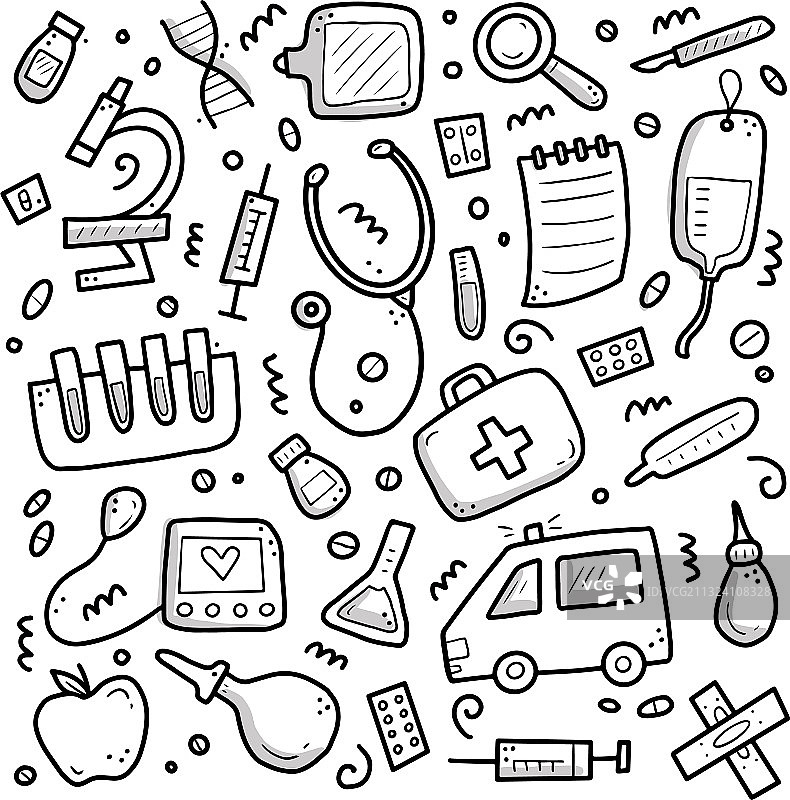 手绘涂鸦医疗元素素材图片素材