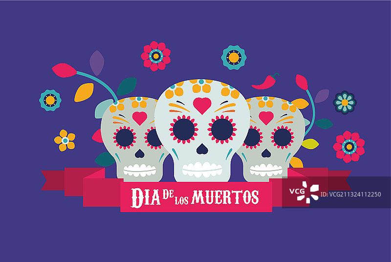 亡灵节海报，骷髅与鲜花图片素材