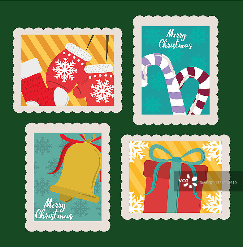 圣诞快乐邮票手套袜子套装图片素材