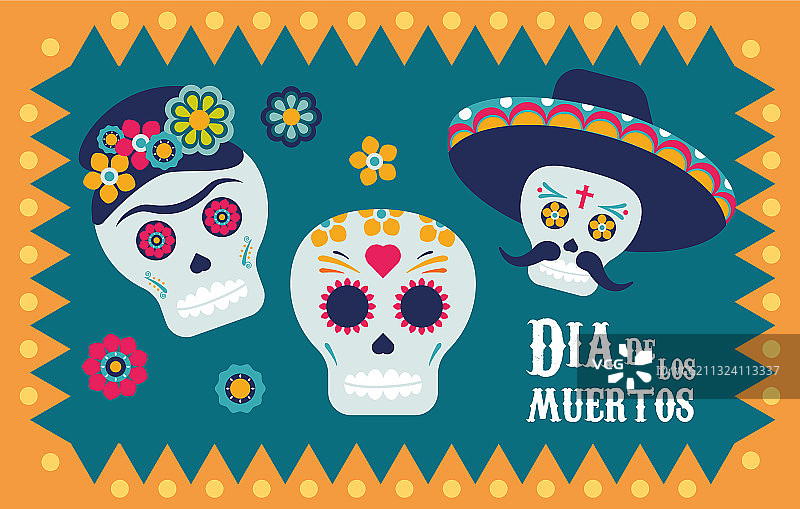 亡灵节海报，骷髅与鲜花图片素材