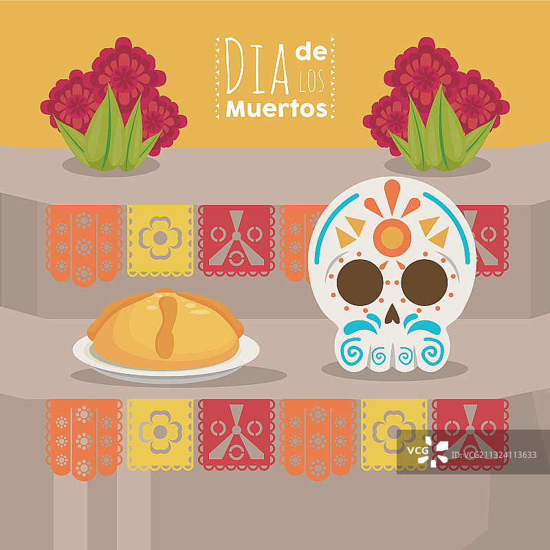 亡灵节海报：骷髅头和食物图片素材