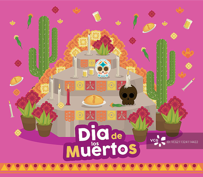 带有祈祷祭坛的亡灵节海报图片素材