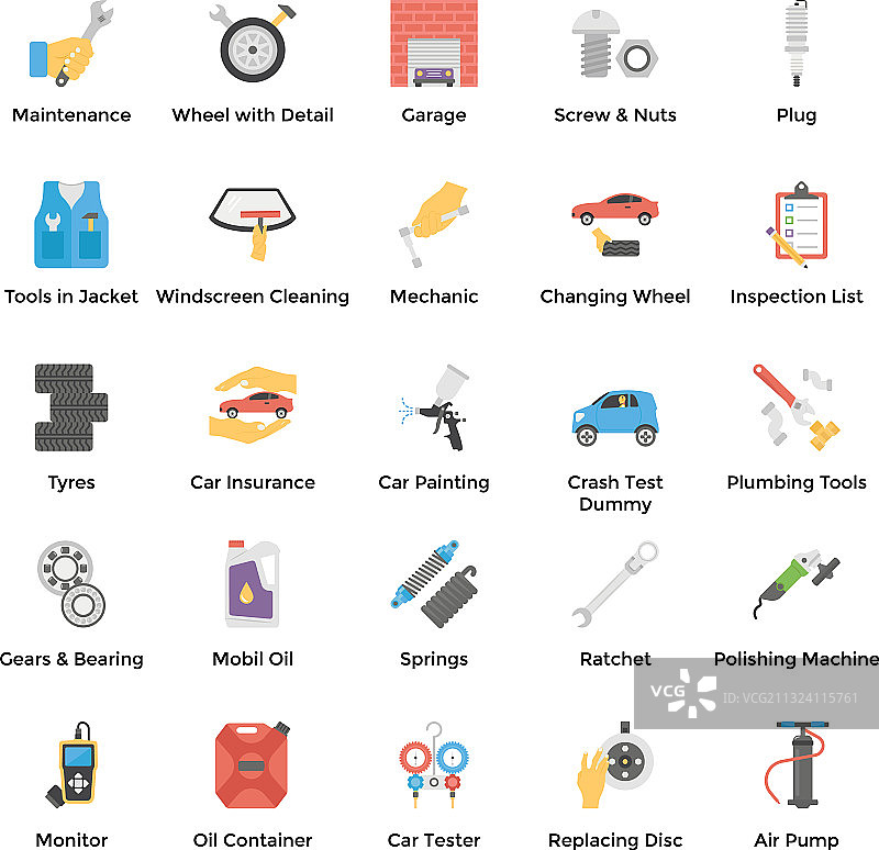 汽车零件及维修服务扁平设计图片素材