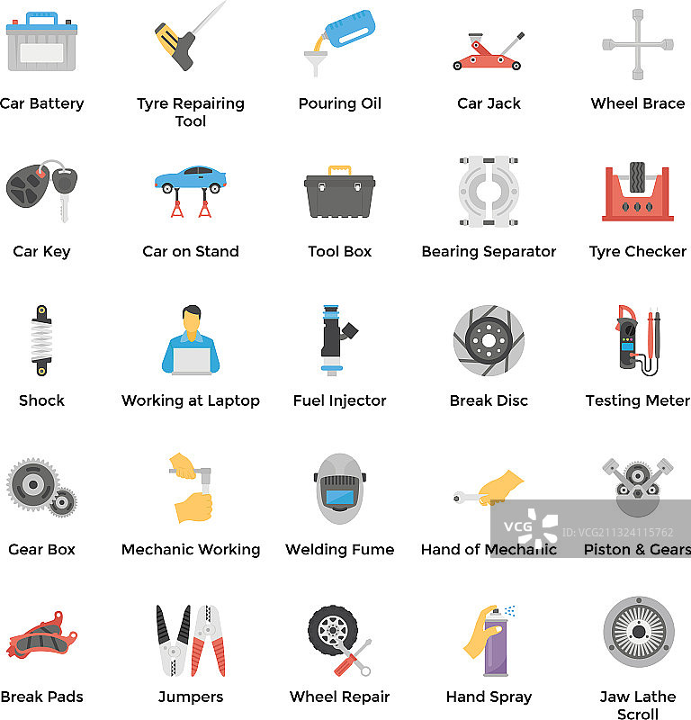 汽车零件及维修服务扁平设计图片素材