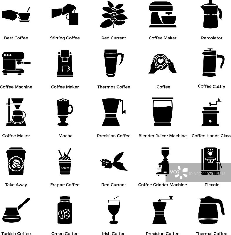 咖啡生产实体图标集图片素材