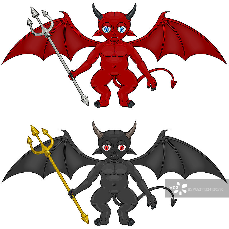 设计两个不同颜色的小恶魔图片素材