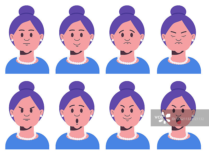 祖父和老年女性面部表情合集图片素材