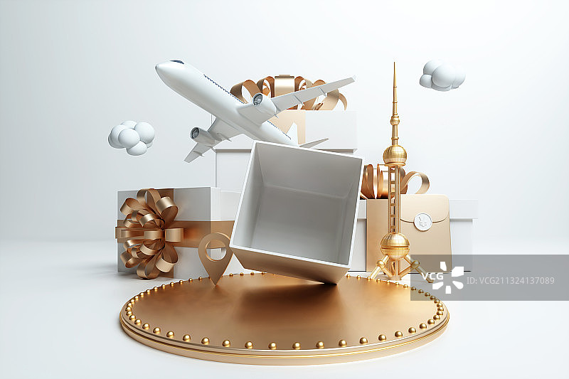 3D渲染的几何图形场景图图片素材