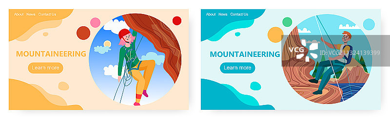 攀岩者抓住岩石上的女人图片素材