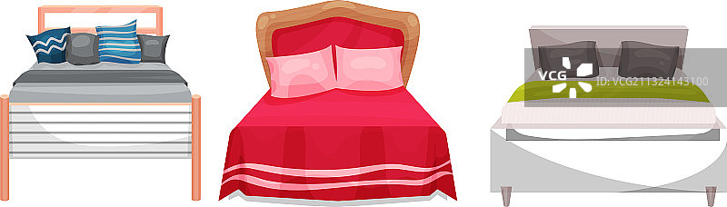 带双人床和枕头的房间家具图片素材