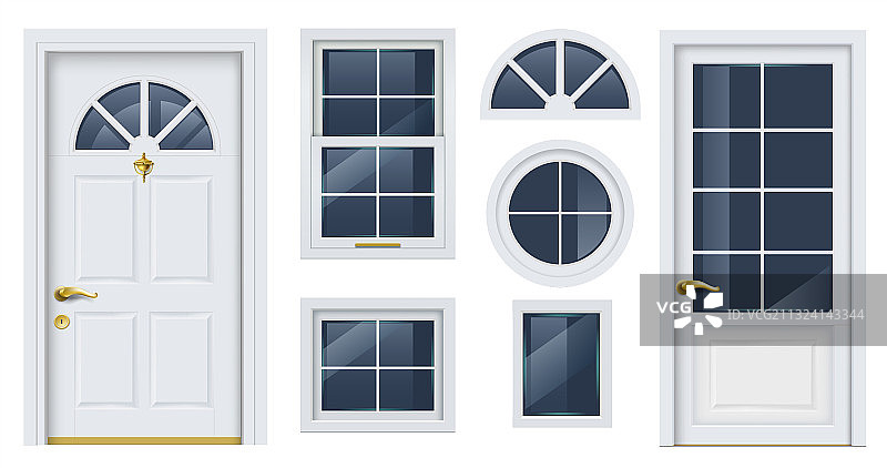 白色经典窗户和门套装图片素材