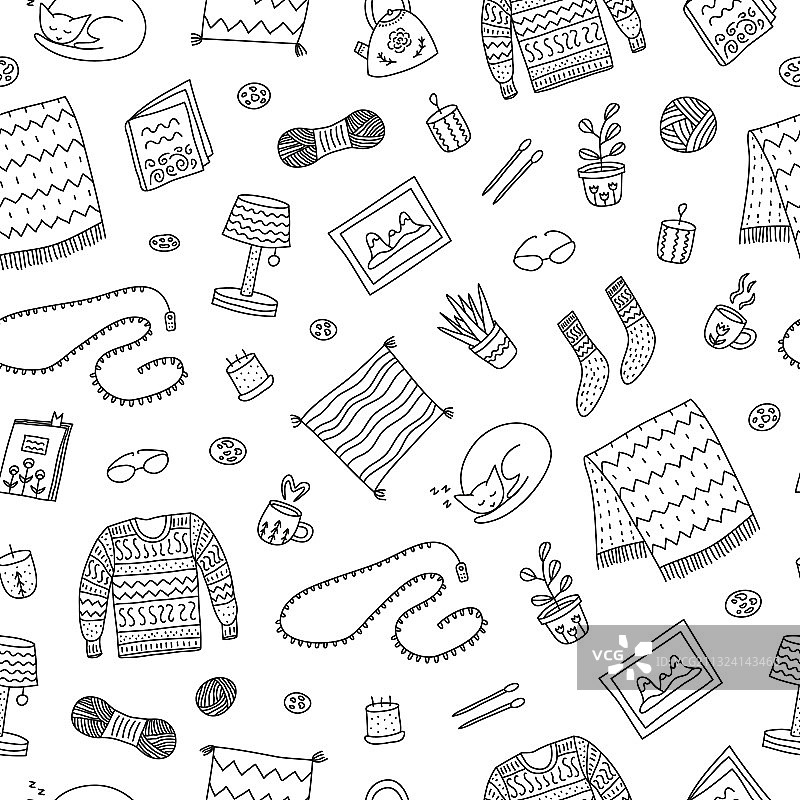 Hygge图标无缝图案图片素材