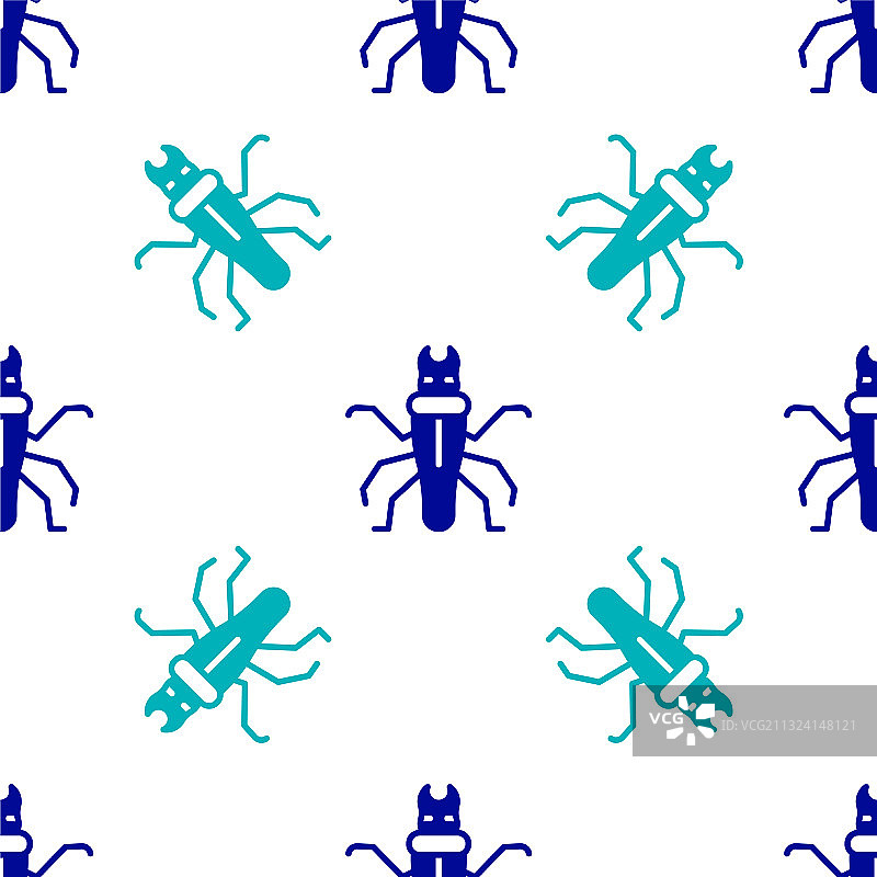 蓝色背景上孤立的蓝色白蚁图标无缝图案图片素材