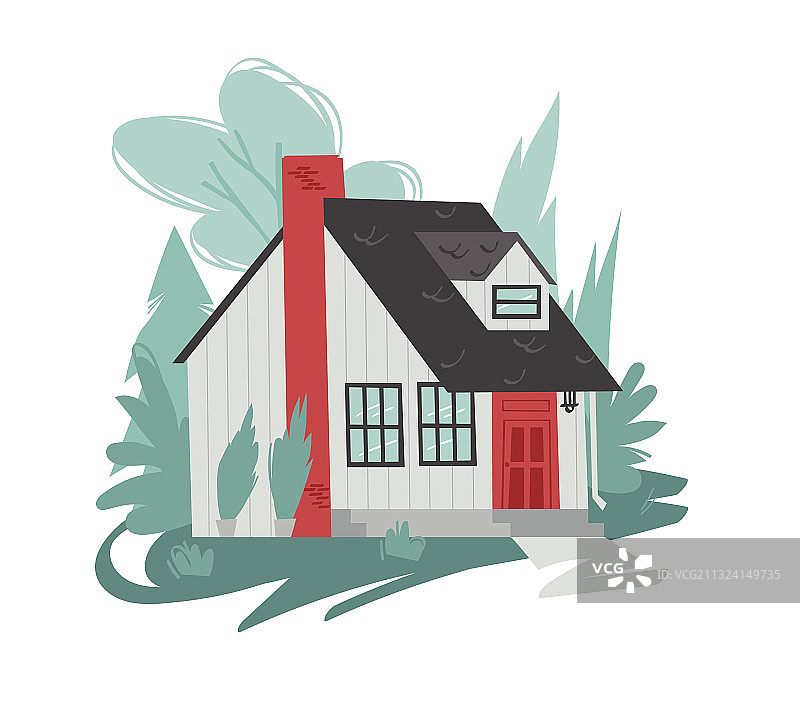 手绘卡通花园小屋背景图片素材