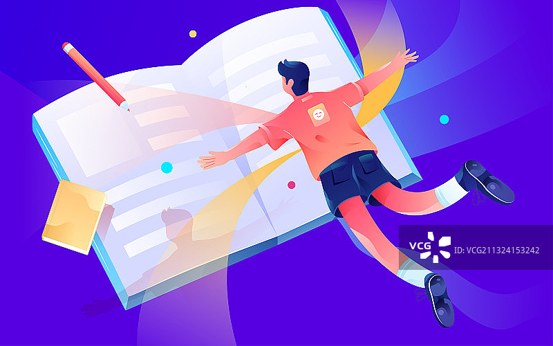 人物飞向书本快乐学习矢量插画图片素材