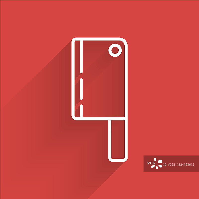 白色线条肉剁刀图标，具有长阴影隔离效果图片素材