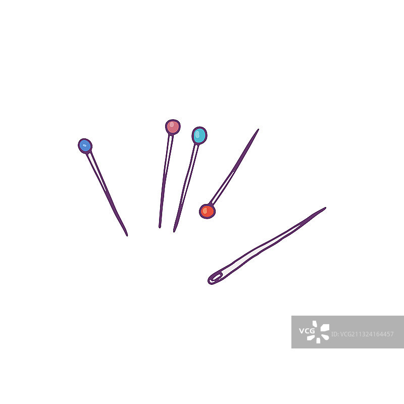 缝纫和刺绣草图的针和别针图片素材