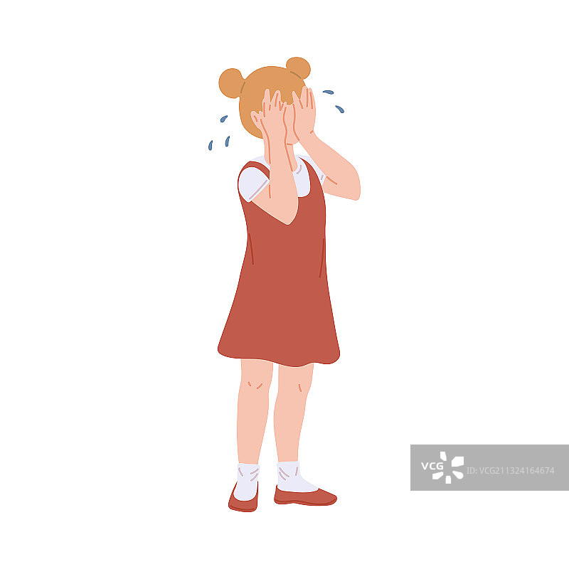 哭泣的悲伤小女孩角色扁平图片素材