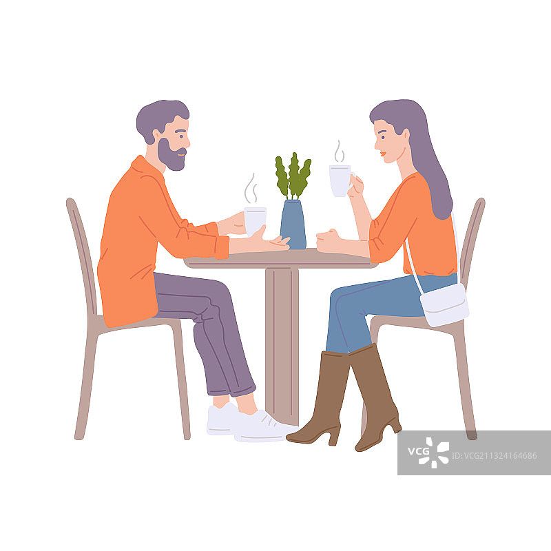情侣在咖啡馆约会扁平插画图片素材