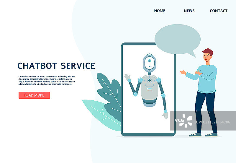 具有虚拟机器人应用程序的聊天机器人服务网站图片素材