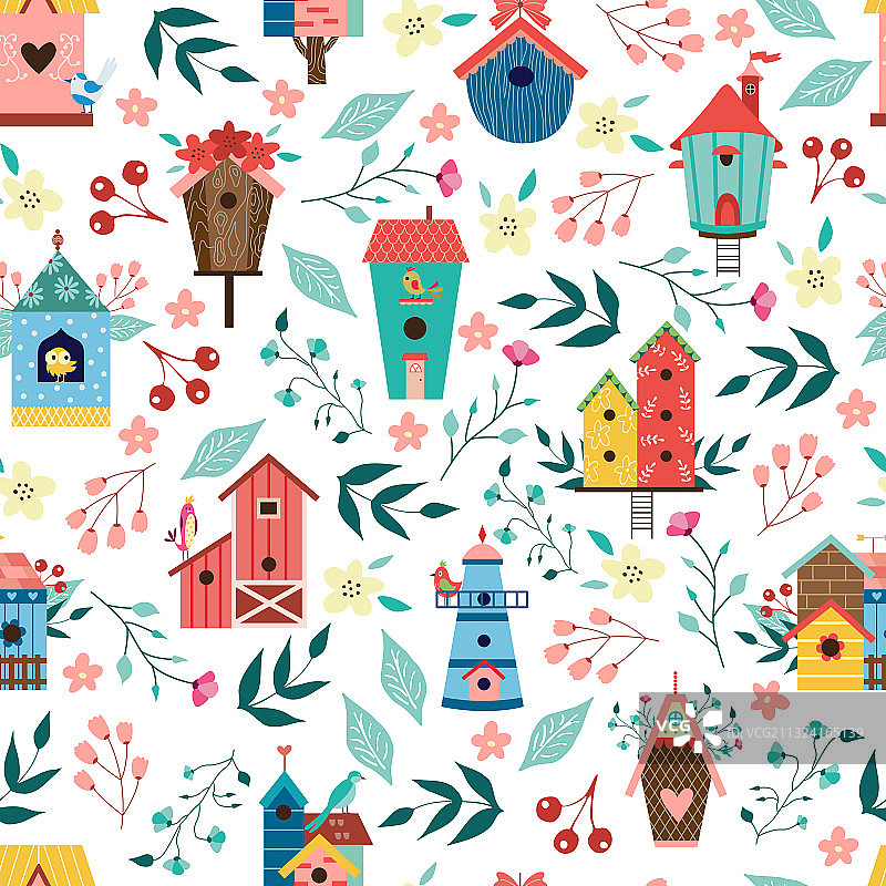 彩色鸟舍扁平风格装饰素材图片素材