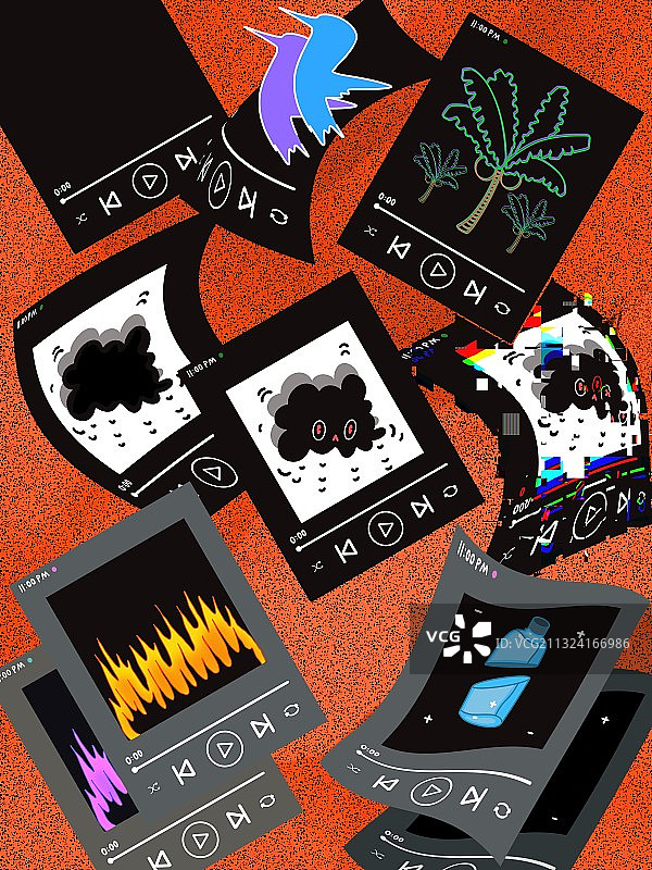 蒸汽波 故障艺术音乐播放器界面图片素材