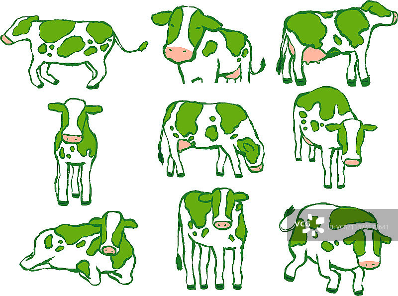 绿色逼真手绘荷斯坦奶牛图片素材