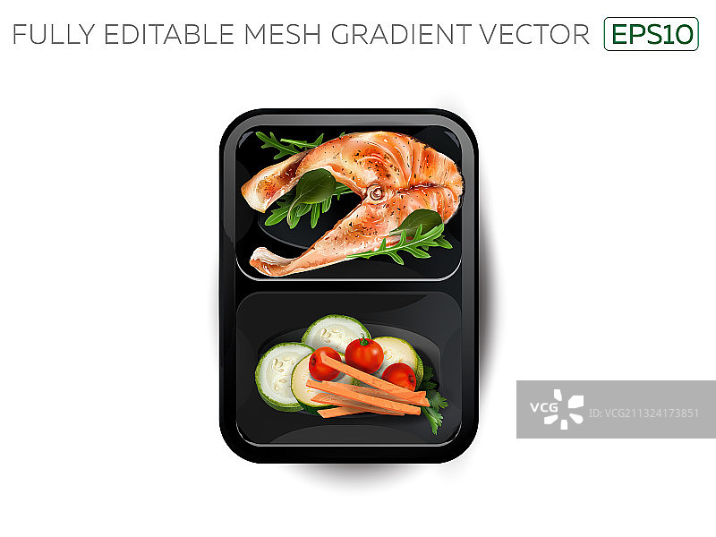 便当里的蔬菜蒸鱼图片素材