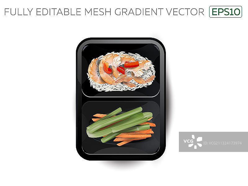 午餐盒里的米饭蔬菜虾图片素材