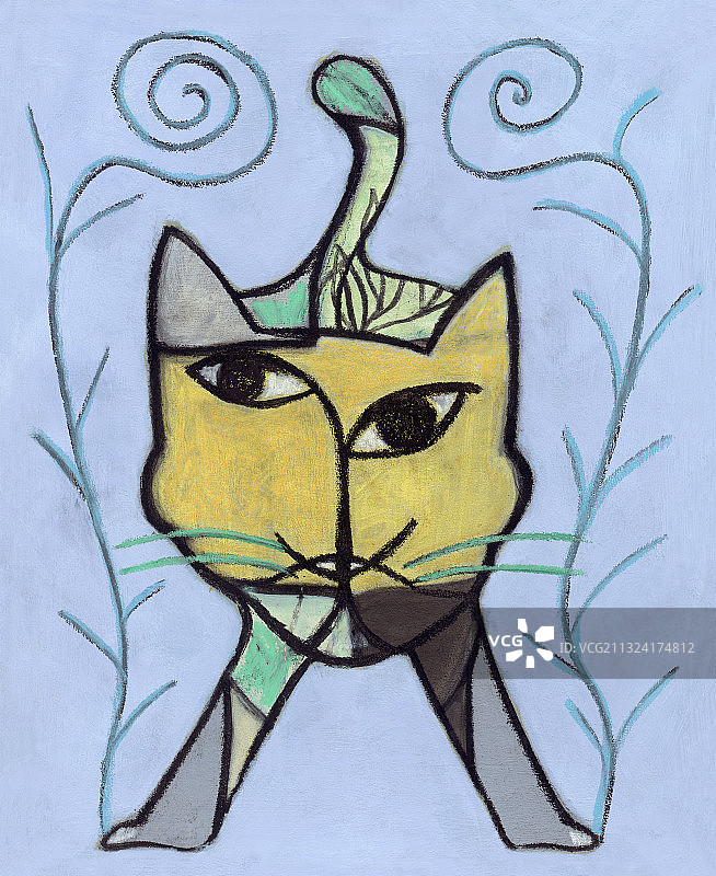 面对相机的奇特猫咪插画图片素材